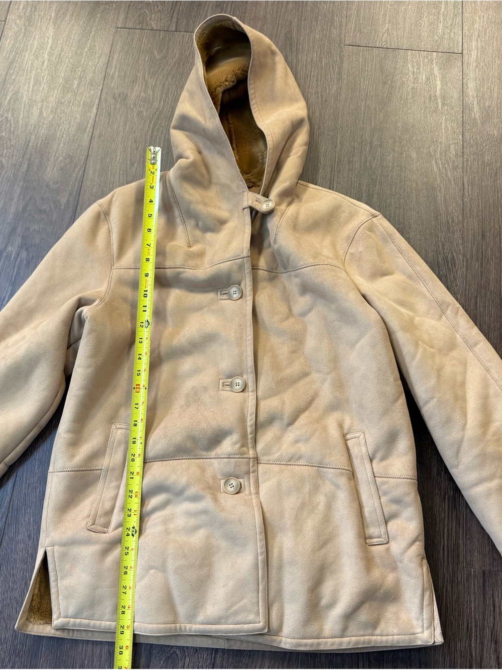 Portrait Hooded Pea Coat in Light Tan